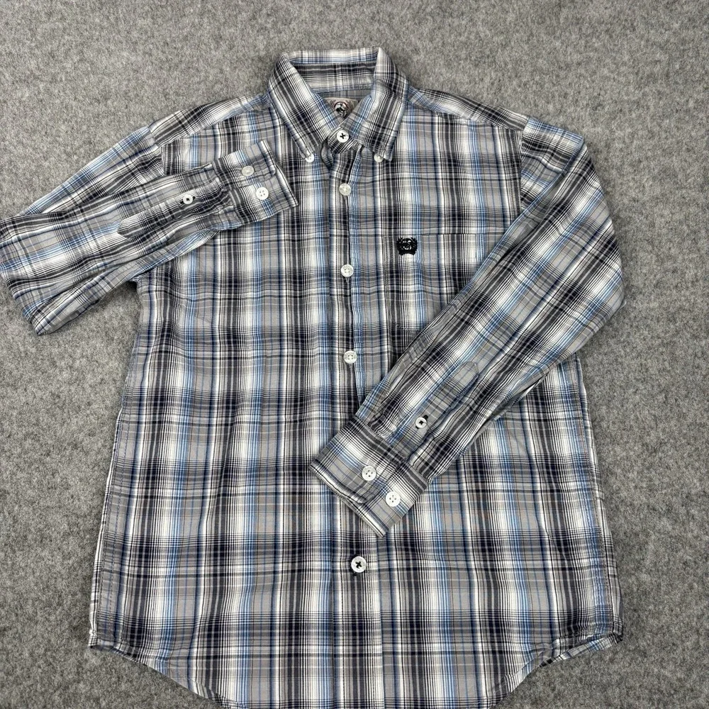 Cinch Western Shirt Boys Small 6-8 Blue Button Up Cowboy Rodeo Kids Long Sleeve
